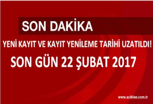 Kayıt İşlemleri 22 Şubat Tarihine Uzatıldı!