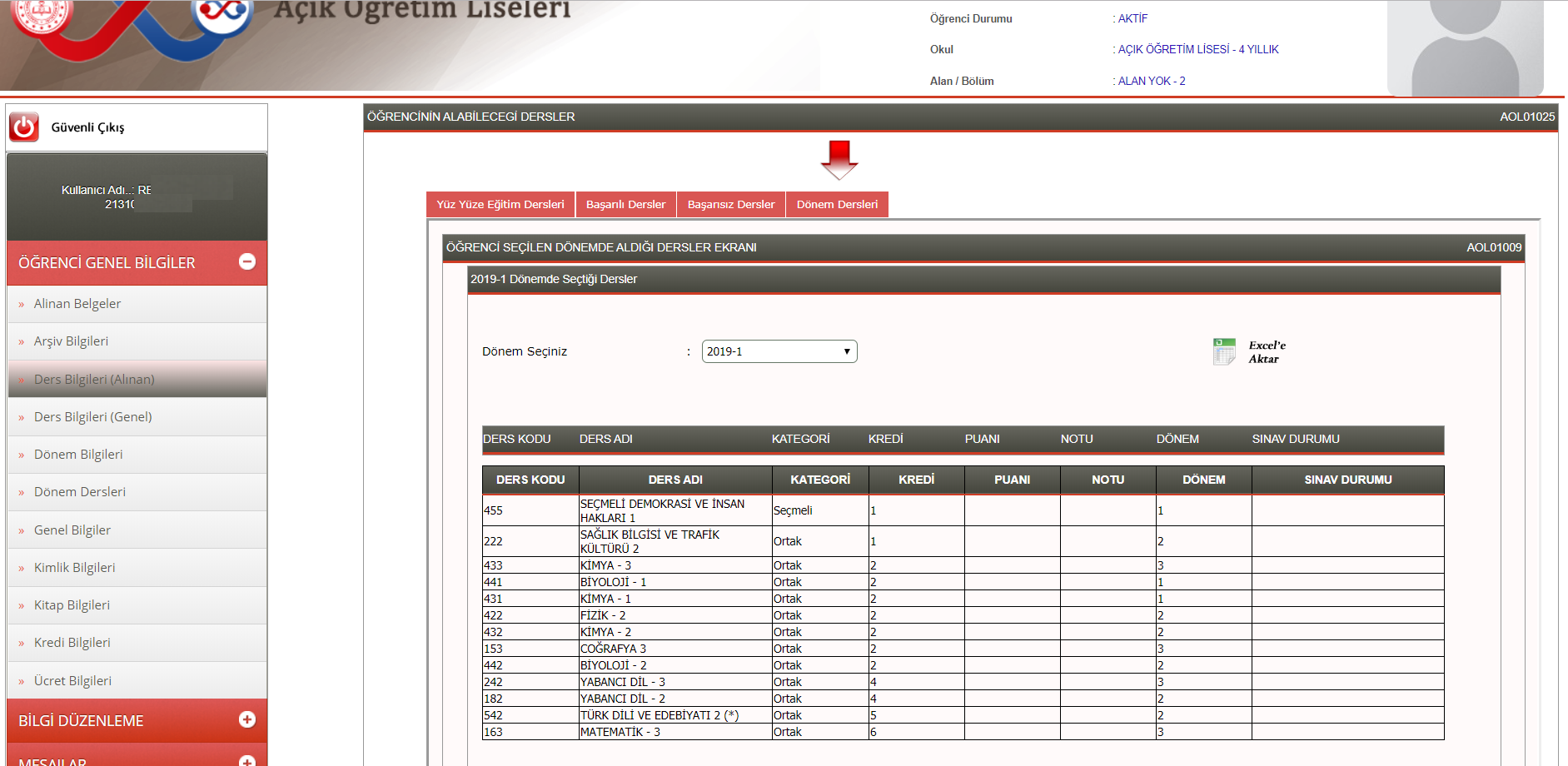 Aol Sistemi Tarafindan Secilen Dersleri Nasil Gorebilirim Acik Ogretim Lisesi